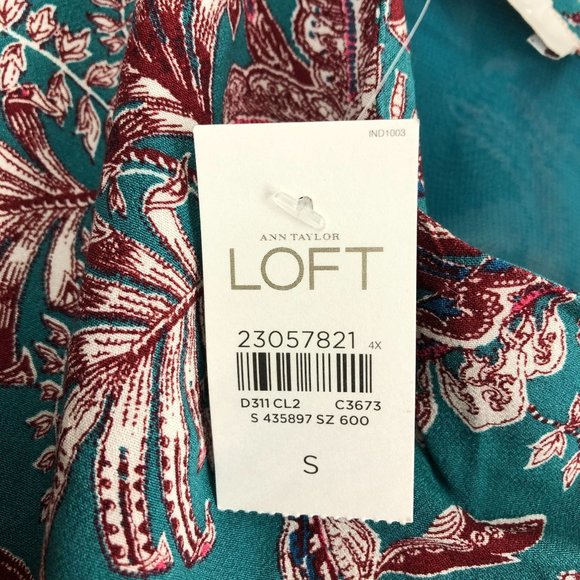 LOFT NWT Women's Size Small Iris Teal Blue Red Printed One Shoulder Top - Picture 9 of 11